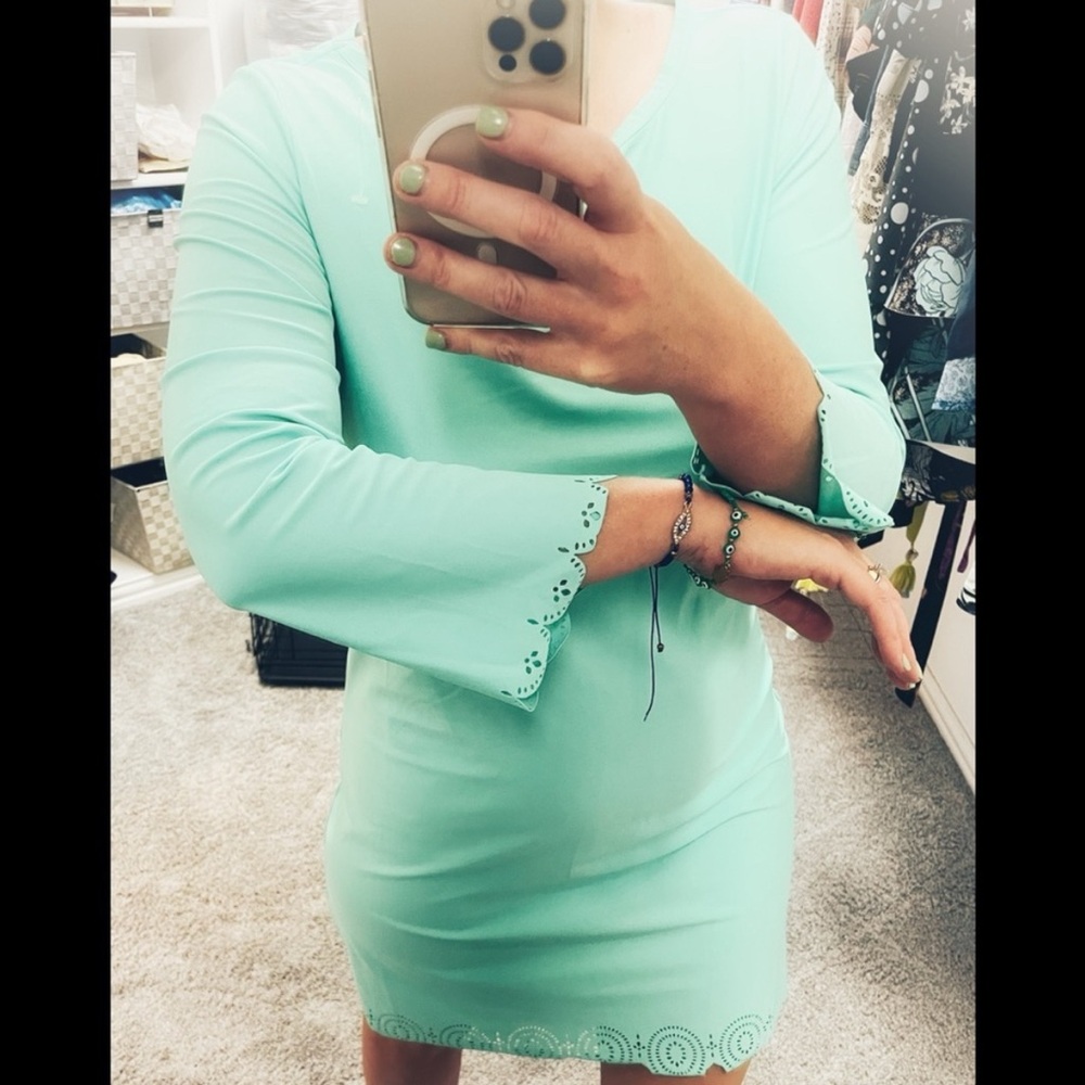 Cabana Life Essentials Green Scallop Laser Cut UV Protection Dress Sz M